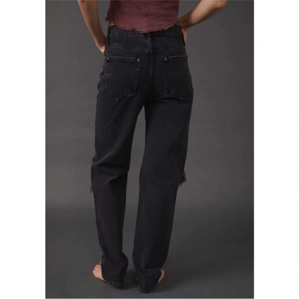 Free People Black High-Rise Distressed Jeans (Lasso)
